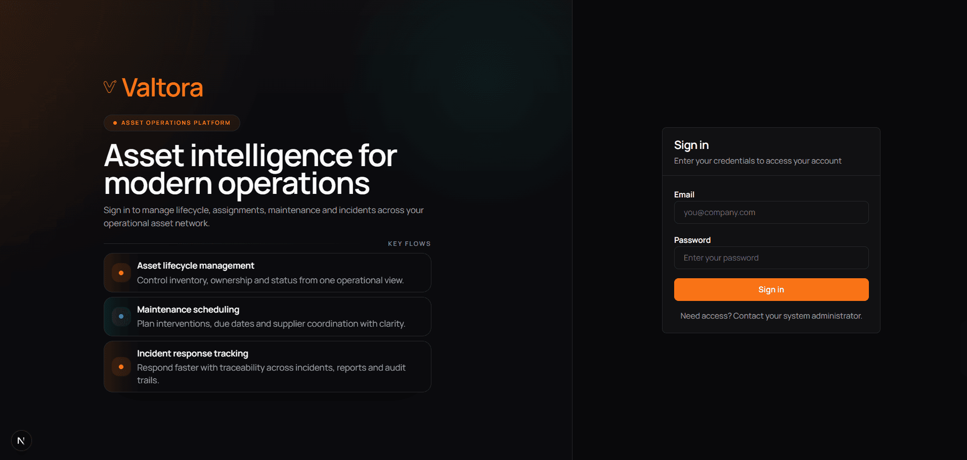 What Valtora is: a single-tenant operations platform for assets, maintenance and AI